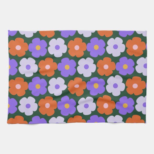 Niedliches Retro-Blume-Muster in Lila und grün Geschirrtuch (Horizontal)