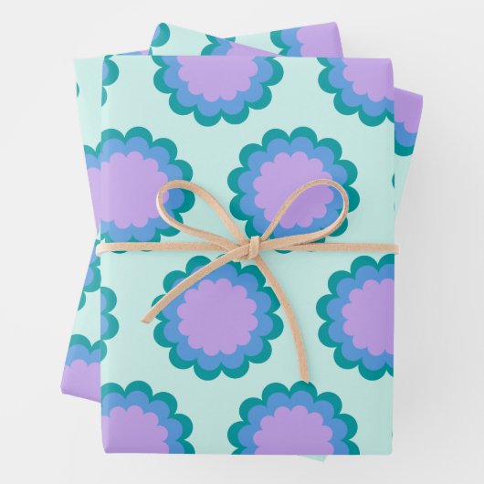 Niedliches Retro-Blume-Muster in Minze und Lila  Geschenkpapier Set (Beispiel)