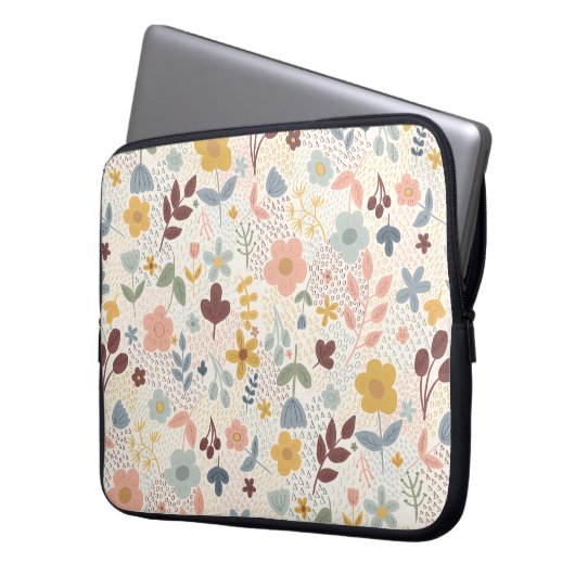 Niedliches Retro-Blumendesign Laptopschutzhülle (Vorderseite Links)