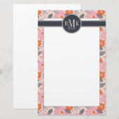 Niedliches Retro Blumenmuster des Monogramm-| Briefpapier (Vorne/Hinten)