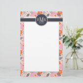 Niedliches Retro Blumenmuster des Monogramm-| Briefpapier (Stehend Vorderseite)