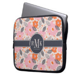Niedliches Retro Blumenmuster des Monogramm-| Laptopschutzhülle (Vorderseite Links)