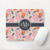 Niedliches Retro Blumenmuster des Monogramm-| Mousepad (Mit Mouse)