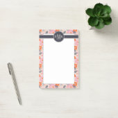 Niedliches Retro Blumenmuster des Monogramm-| Post-it Klebezettel (Büro)