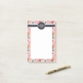 Niedliches Retro Blumenmuster des Monogramm-| Post-it Klebezettel (Auf Schreibtisch)