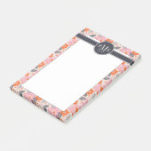 Niedliches Retro Blumenmuster des Monogramm-| Post-it Klebezettel (angewinkelt)