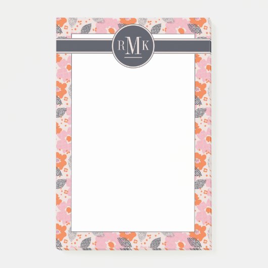 Niedliches Retro Blumenmuster des Monogramm-| Post-it Klebezettel (Vorderseite)