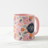 Niedliches Retro Blumenmuster des Monogramm-| Tasse (VorderseiteRechts)