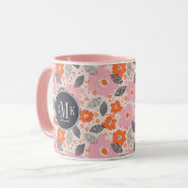 Niedliches Retro Blumenmuster des Monogramm-| Tasse (Vorderseite Links)