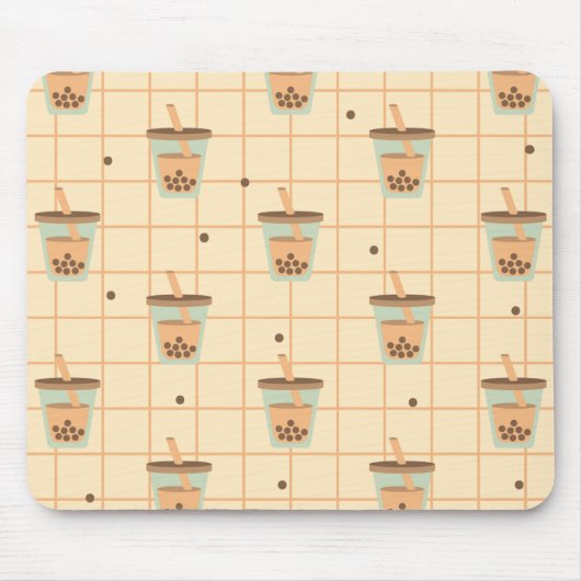 Niedliches Retro Bubble Milk Tee Muster Grid Desig Mousepad (Vorne)