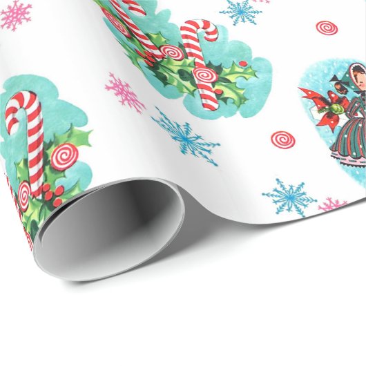 Niedliches Retro Candy Cane Weihnachtswrapping Pap Geschenkpapier (Rolleneckpunkt)