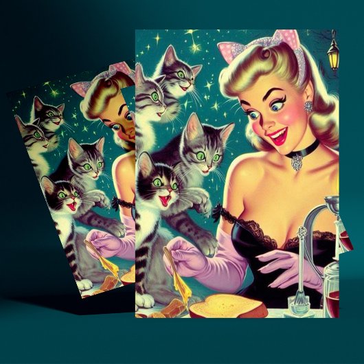 Niedliches Retro Cat Button Postkarte