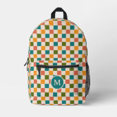 Niedliches Retro-Checkerboard Monogramm mehrfarbig Bedruckter Rucksack (Vorderseite)
