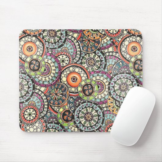 Niedliches Retro Chic Funky Floral Circles Art Pat Mousepad (Mit Mouse)