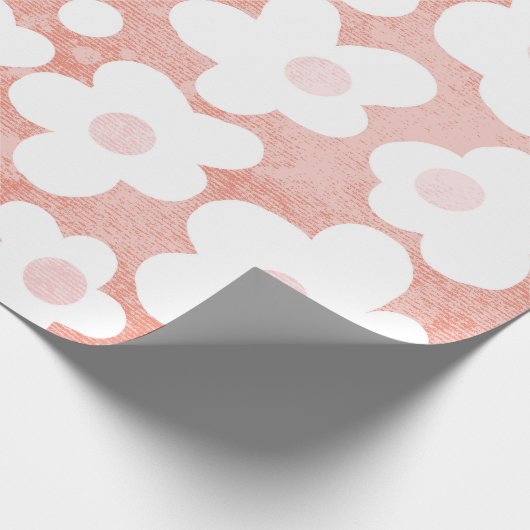 Niedliches Retro Daisy Muster Rosa Terrakotta auf  Geschenkpapier (Ecke)