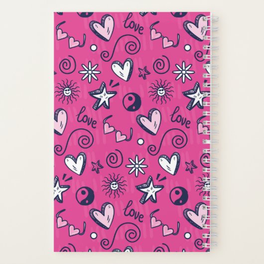 Niedliches Retro Doodle Herzstern Liebe Muster Ros Notizblock (Rückseite)