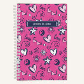 Niedliches Retro Doodle Herzstern Liebe Muster Ros Notizblock (Vorderseite)