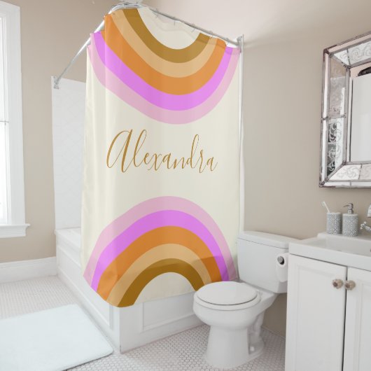 Niedliches Retro-Doppelragenbogen Personalisiertes Duschvorhang (Beispiel)