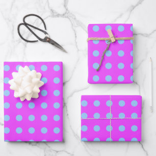 Niedliches Retro Dots Muster in Lila und Periwinkl Geschenkpapier Set