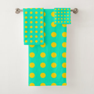 Niedliches Retro Dots Muster in Minz Grün und Gelb Badhandtuch Set