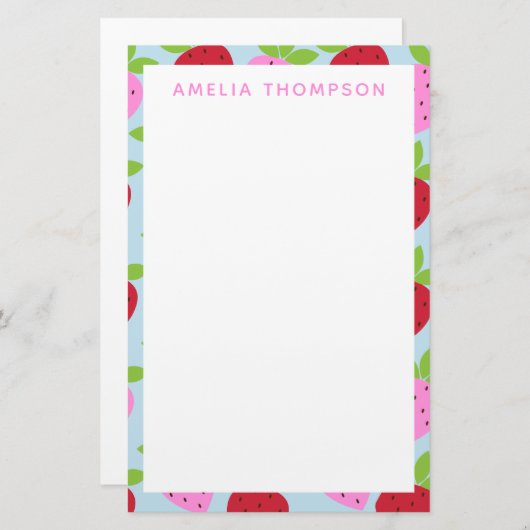 Niedliches Retro Erdbeeren Fruchtmuster Personalis Briefpapier (Vorne/Hinten)