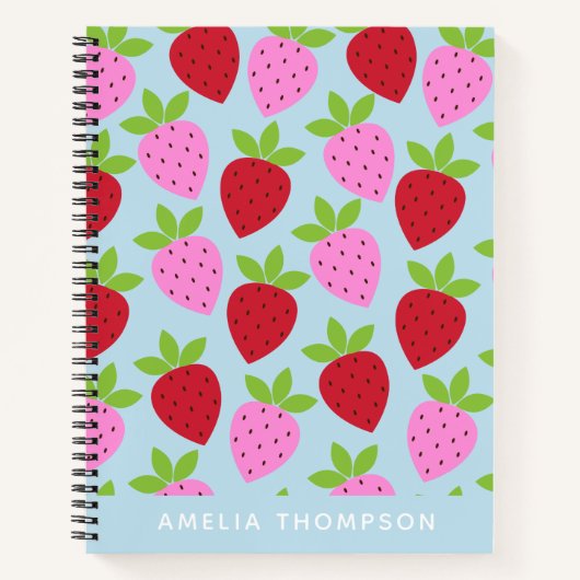 Niedliches Retro Erdbeeren Fruchtmuster Personalis Notizblock (Vorderseite)