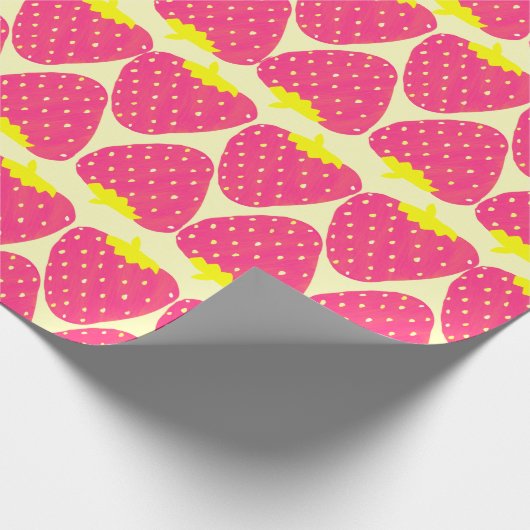 Niedliches Retro-Erdbeermuster in leuchtend rosa Geschenkpapier (Ecke)