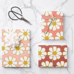 Niedliches Retro Floral Daisy Muster Geschenkpapier Set
