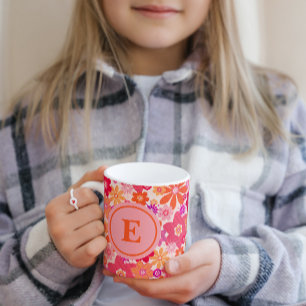 Niedliches Retro Floral Muster Orangefarbenes rosa Tasse