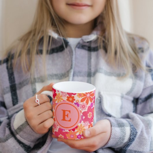 Niedliches Retro Floral Muster Orangefarbenes rosa Tasse