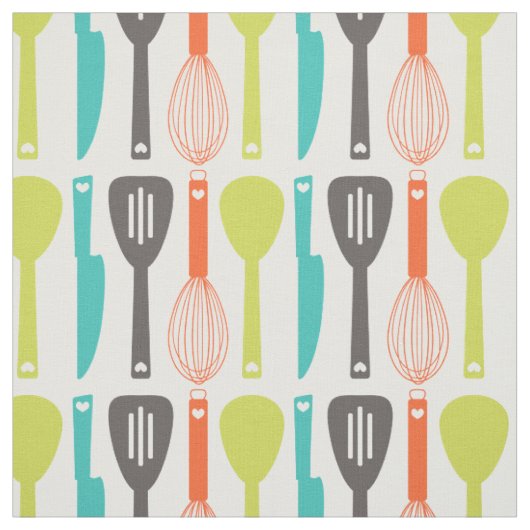 Niedliches Retro Green Orange Kitchen Utensidmuste Stoff (Muster)