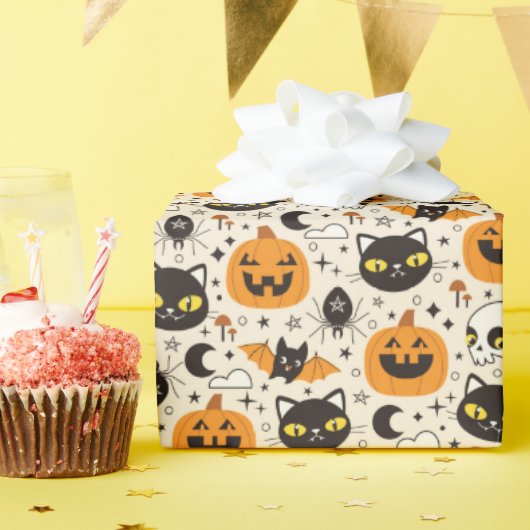 Niedliches Retro Halloween-Muster Geschenkpapier (Geburtstagsparty)