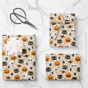 Niedliches Retro Halloween-Muster Geschenkpapier Set