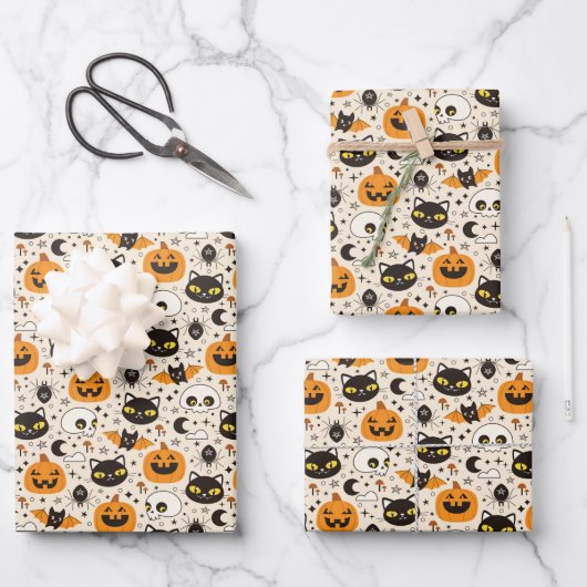 Niedliches Retro Halloween-Muster Geschenkpapier Set (Vorderseite)