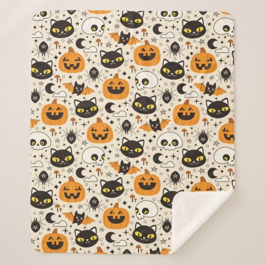 Niedliches Retro Halloween-Muster Sherpadecke (Vorderseite)