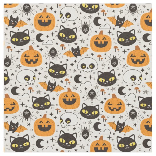 Niedliches Retro Halloween-Muster Stoff (Nahaufnahme)