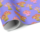 Niedliches Retro-Hippie-Pilzmuster im Lila Geschenkpapier (Rolleneckpunkt)