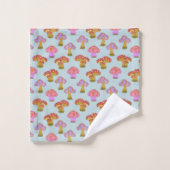 Niedliches Retro-Hippie-Pilzmuster in Pastellblau Badhandtuch Set (Waschlappen)