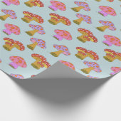 Niedliches Retro-Hippie-Pilzmuster in Pastellblau Geschenkpapier (Ecke)