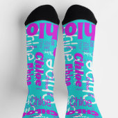 Niedliches Retro Hot Pink Blue Individuelle Name M Socken (Oben)