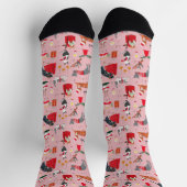 niedliches Retro-Katzenmuster Rosa individuelle Na Socken (Oben)