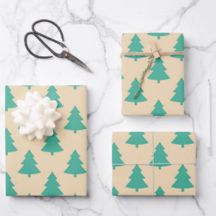 Niedliches Retro Mint Aquamarin Grün Weihnachtsbau Geschenkpapier Set