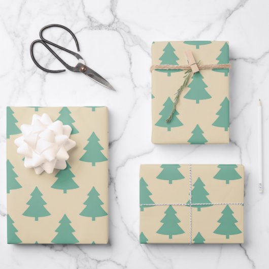 Niedliches Retro Mint Aquamarin Grün Weihnachtsbau Geschenkpapier Set (Vorderseite)