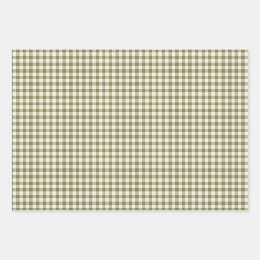 Niedliches Retro Olive Green Gingham Kariertes Mus Geschenkpapier Set (Vorderseite)