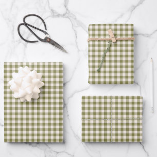 Niedliches Retro Olive Green Gingham Kariertes Mus Geschenkpapier Set