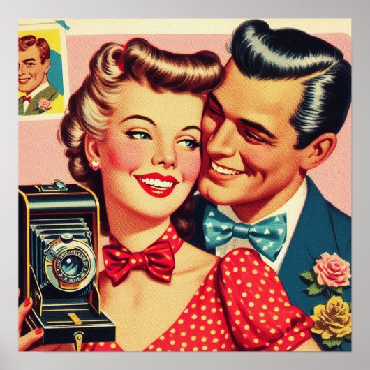 Niedliches Retro-Paar Poster (Vorne)