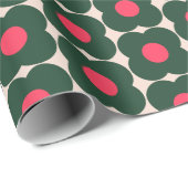 Niedliches Retro Pop Blume Muster | Weihnachtsgrün Geschenkpapier (Rolleneckpunkt)