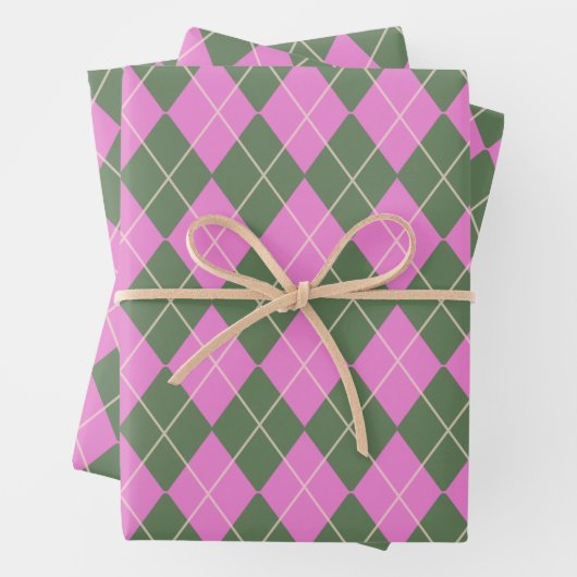 Niedliches Retro Preppy-Rosa- und Green-Raute-Must Geschenkpapier Set (Beispiel)