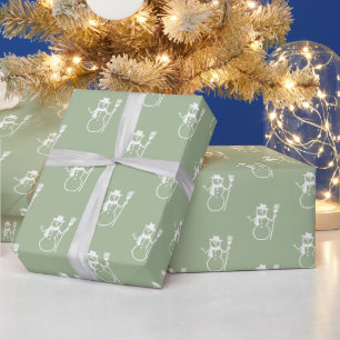 Niedliches Retro Sage Green Snowman Muster Geschenkpapier