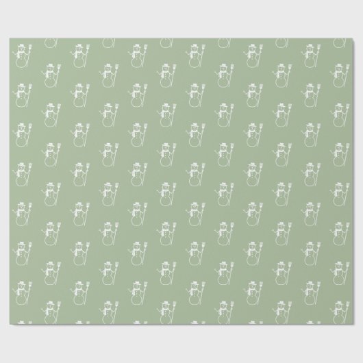 Niedliches Retro Sage Green Snowman Muster Geschenkpapier (Flach)